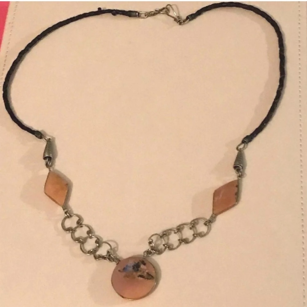 Vintage Pink Stone Necklace with Design 21 inch